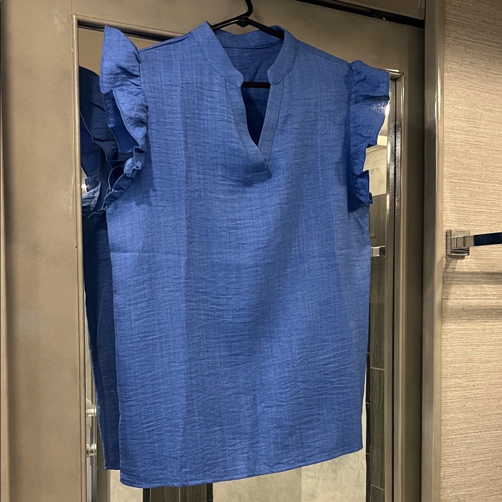 Source Unknown Royal Blue Ruffle Blouse